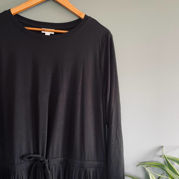 Worn Once!  J. Jill Pleated Drawstring Dress L J Jill Black Minimalist Lagenlook - Picture 9 of 9